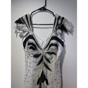 Vintage Beaded 100% Silk Gown Dress Black Tie He-Ro size 8